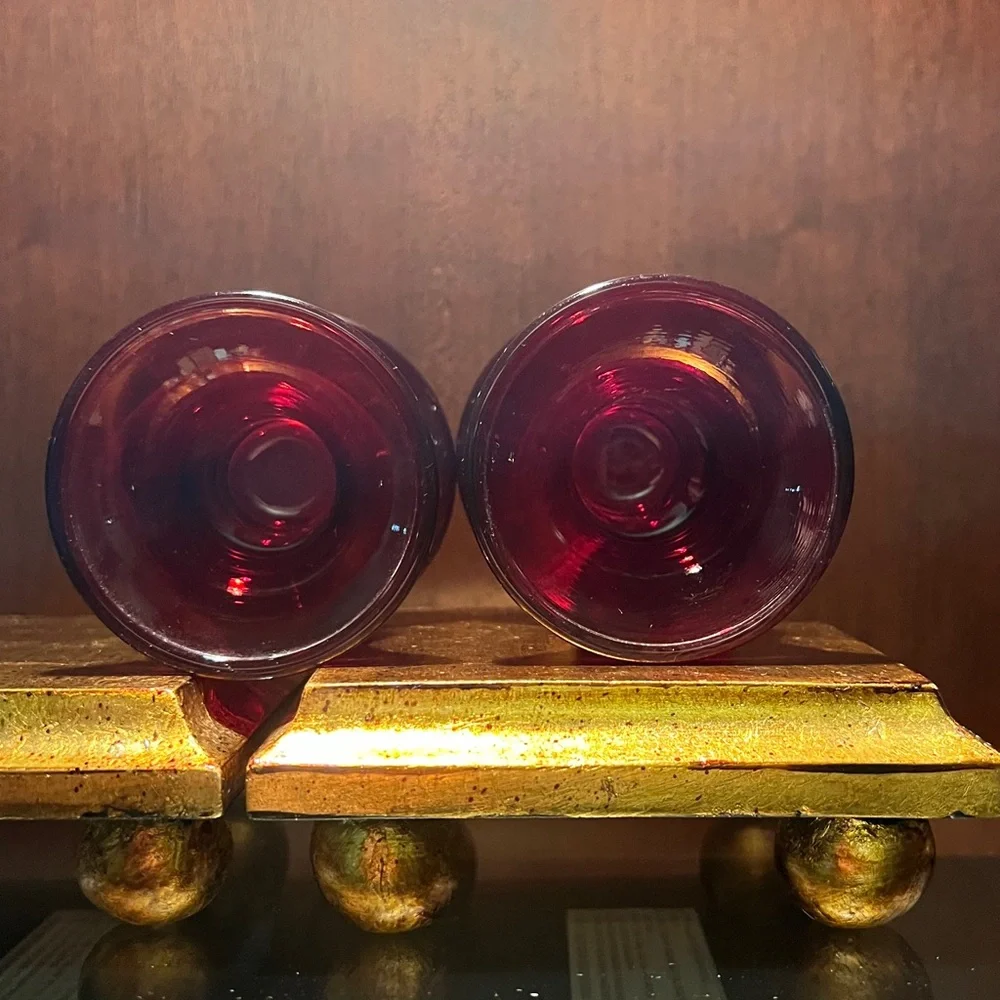 Set of Ruby Red Glass Candlesticks